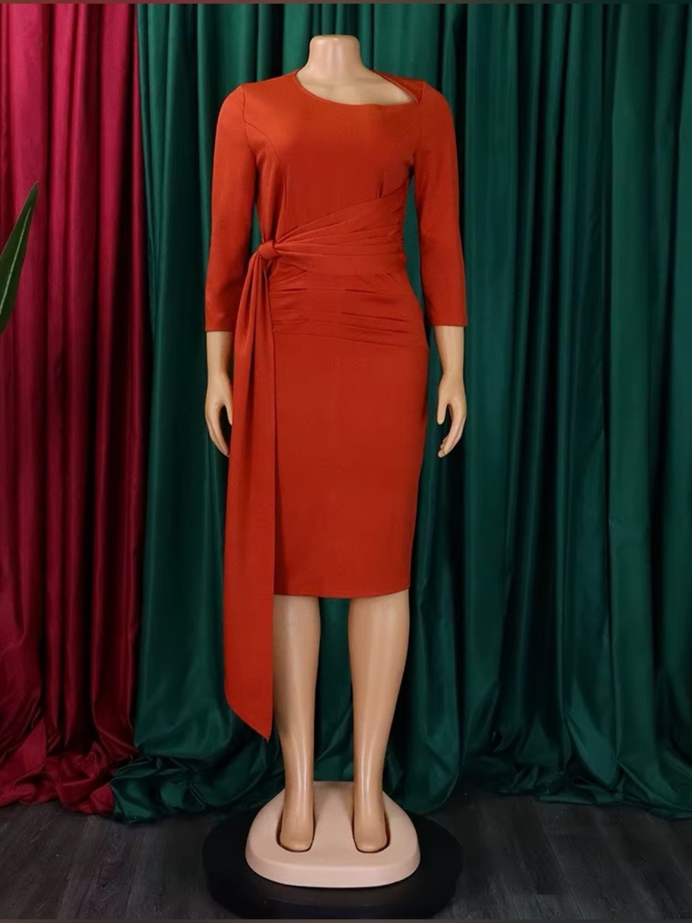 Elegant Rust One-Shoulder Women’s Dress